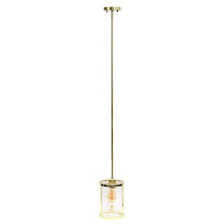 Lalia Home 1-Light 9.25" Adjustable Hanging Cylindrical Clear Glass Pendant Fixture with Metal Accents, Gold LHP-3002-GL